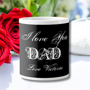 Grande Tasse Je t'aime Papa Personnalisé Élégant Noir & Blanc