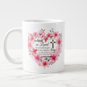 Grande Tasse Jean 3:16 Verset biblique du cœur floral