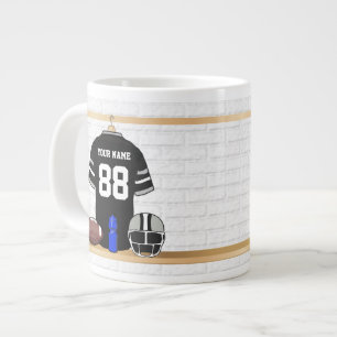 Grande Tasse Jersey de football gris noir et argent personnalis