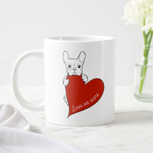 Grande Tasse Joli Bouledogue Français avec un Cœur Rouge