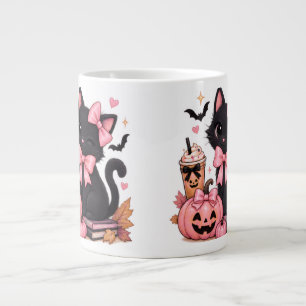 Grande Tasse Joli Chat Noir Coquette Halloween avec des Rubans 