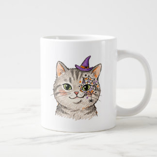 Grande Tasse Joli chat tigré gris Halloween peinture de visage