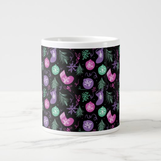 Grande Tasse Joli Doodles de Noël Snowflakes Stocker Arbre (Devant)