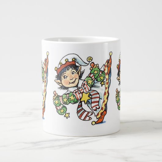 Grande Tasse Joli Elfe Heureux Dançant, Dessin Animé de Noël Ré (Devant)