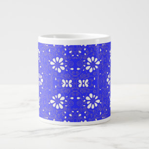 Grande Tasse Joli motif de fleurs classiques bleu blanc