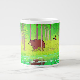 Grande Tasse "Joli ours brun marchant dans une forêt verte luxu