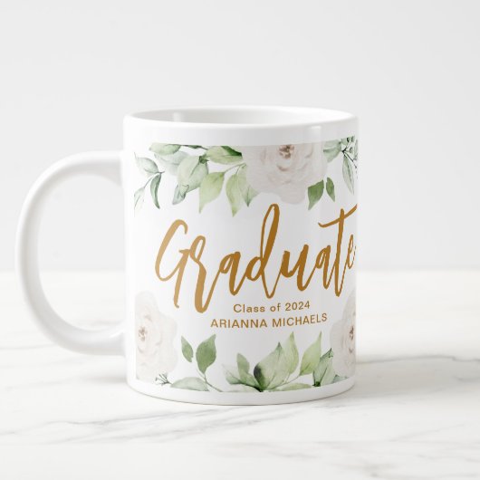 Grande Tasse Jolie Floral Graduate Script Classe Année Photo (Gauche)