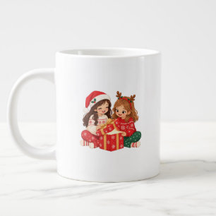 Grande Tasse Jolies Filles Ouvrant un Cadeau de Noël