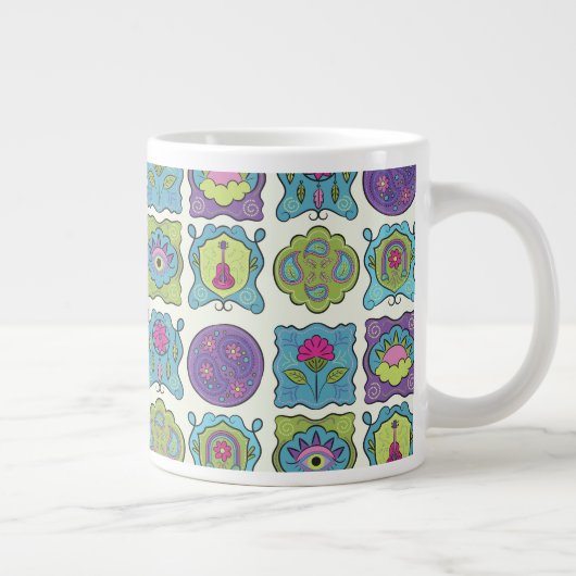 Grande Tasse Joyau Whimsical Tons Main dessiné Cadres Boho (Droite)