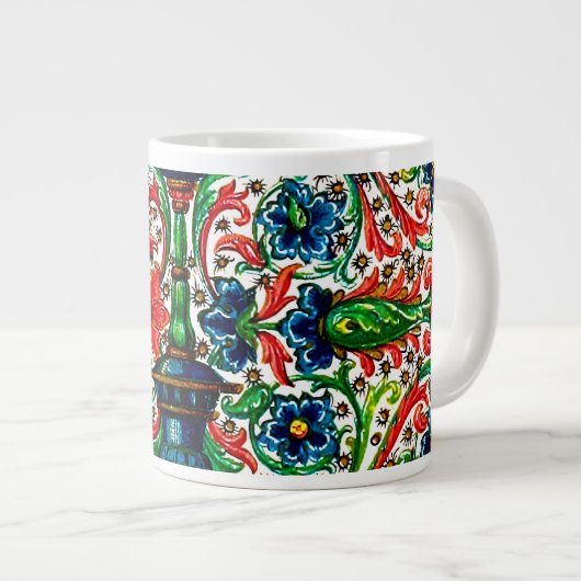 Grande Tasse Joyaux Tons Médiéval Fleurs Manuscrits Scrolls (Devant droit)