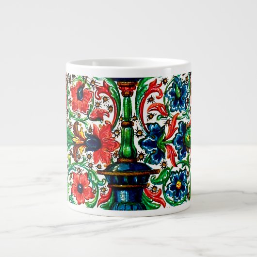 Grande Tasse Joyaux Tons Médiéval Fleurs Manuscrits Scrolls (Devant)