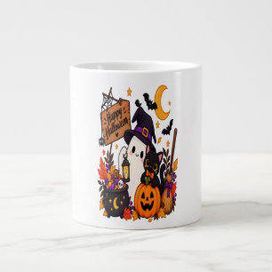 Grande Tasse Joyeux Halloween Fantôme & Citrouille Chat Noir