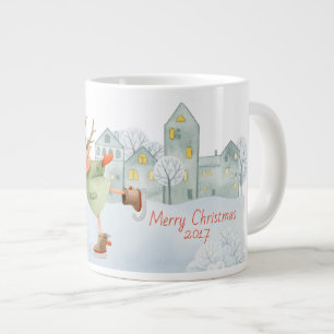 Grande Tasse Joyeux Noël Cerf de patinage sur glace en hiver