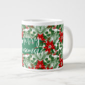 Grande Tasse Joyeux Noël, Motif de fleurs rouges et vertes, (Devant droit)