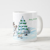 Grande Tasse Joyeux Noël ! Snowman avec chat et chiot (Devant droit)