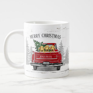 Grande Tasse Joyeux Noël Vintage Camion rouge Nom Chiens rusti