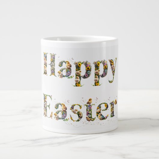 Grande Tasse Joyeux texte décoratif de Pâques Bébé Chicks (Devant)