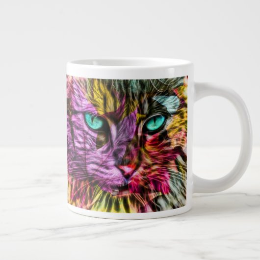 Grande Tasse Kitty Chat Automne Feuilles d'Artsy Coloré Design (Droite)