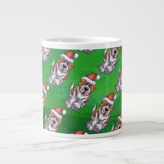 Grande Tasse La mignonne St Bernard en Motif Casquette sur Vert (Devant)