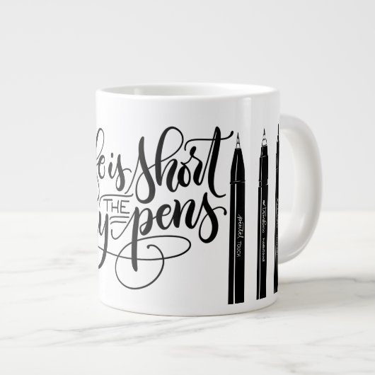 Grande Tasse La vie est courte, acheter des stylos - lettrage (Devant droit)