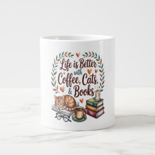 Grande Tasse La vie est meilleure avec du café, des chats et de