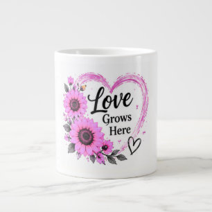 Grande Tasse L'amour grandit ici Cœur floral tournesol rose