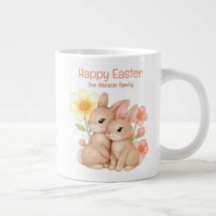Grande Tasse Lapin aquarelle personnalisé Joyeuses Pâques 