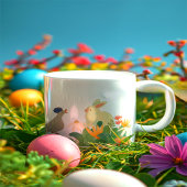 Grande Tasse Lapin et Oiseau de Whimsical en Fleur - Plage de p