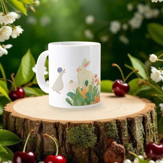 Grande Tasse Lapin et Oiseau de Whimsical en Fleur - Plage de p