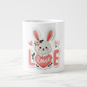 Grande Tasse Lapin tenant un cœur