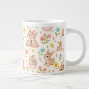 Grande Tasse Lapins Mignons et Motif de Fleurs