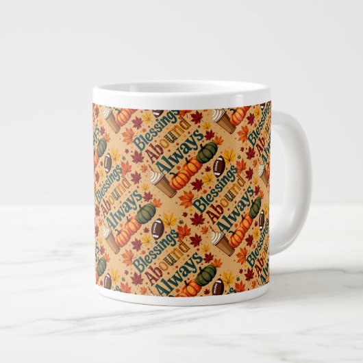 Grande Tasse Les Bénédictions Abondent Toujours Design Automne (Devant droit)