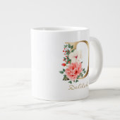 Grande Tasse Lettre D Monogramme or | Rose Blanc Vert Floral (Devant droit)