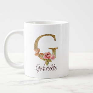 Grande Tasse Lettre de nom personnalisée G Roses roses blush fe