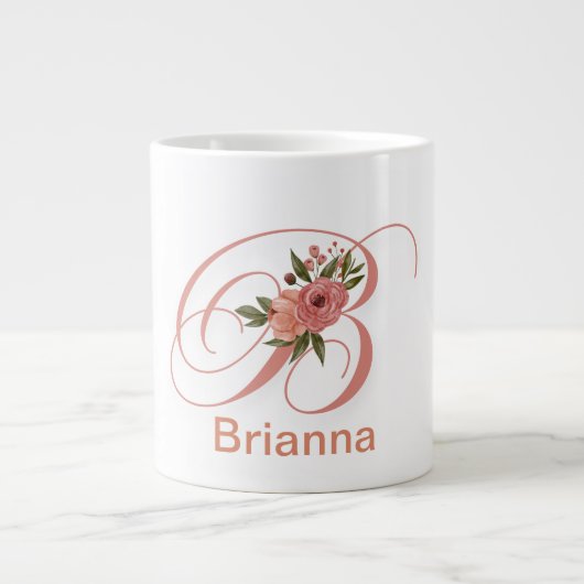 Grande Tasse Lettre Florale Monogramme Initial Moderne (Devant)