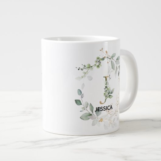 Grande Tasse Lettre 'J' Monogramme initial Courbe verte (Devant droit)