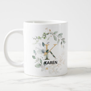 Grande Tasse Lettre 'K' Alphabet initial w nom vert Wreath