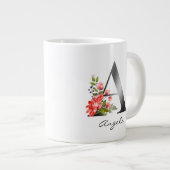 Grande Tasse Lettre Monogramme Argent Floral Rouge violet vert (Devant droit)