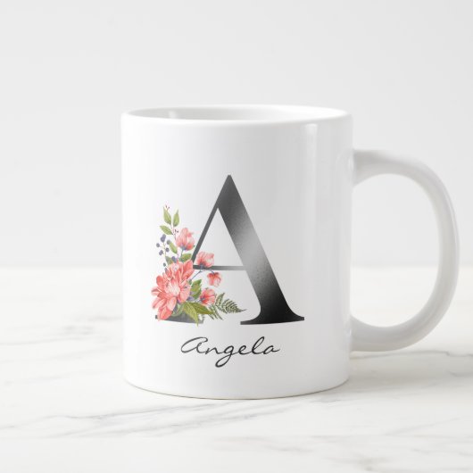 Grande Tasse Lettre Monogramme Argent Floral Rouge violet vert (Droite)