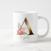 Grande Tasse Lettre or Monogramme floral rouge pourpre vert (Droite)