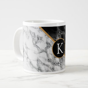 Grande Tasse LETTRE PERSONNALISÉE CUISINE MARBRE BLANC Noir
