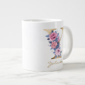 Grande Tasse Lettre Y Monogramme or rose bleu floral (Devant droit)