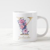 Grande Tasse Lettre Y Monogramme or rose bleu floral (Droite)