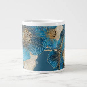 Grande Tasse Ligne artistique florale dorée de pavot bleu botan