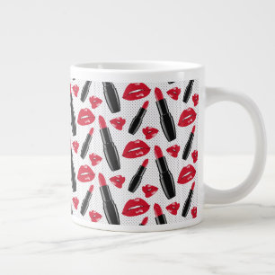 Grande Tasse Lipstick Et Lips Polka Dot Motif