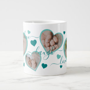 Grande Tasse Live Laugh Love Coeurs photo Turquoise