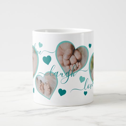 Grande Tasse Live Laugh Love Coeurs photo Turquoise (Devant)