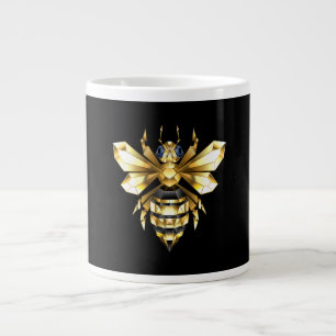 Grande Tasse Logo Faux Gold Foil Bee Polygonal sur Noir