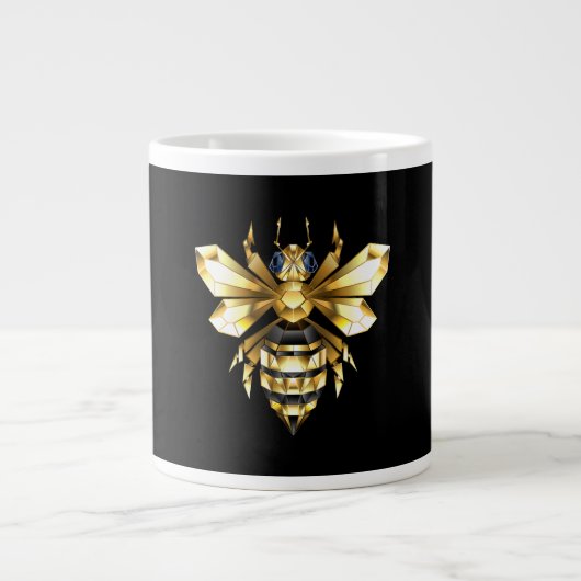 Grande Tasse Logo Faux Gold Foil Bee Polygonal sur Noir (Devant)