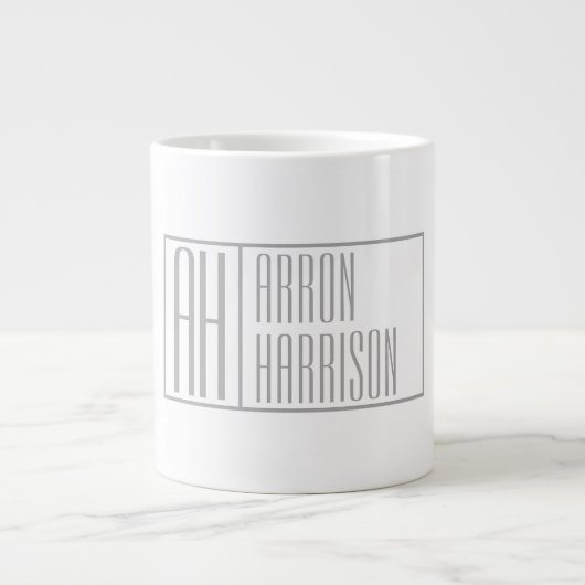 Grande Tasse Logo Moderne Grey Initiales & Nom (Devant)